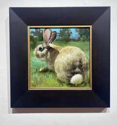 Leslie Peck, "Sunny Bunny", 10x10 Rabbit Portrait Oil Painting on Canvas