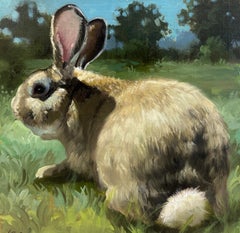 Leslie Peck, "Sunny Bunny", 10x10 Rabbit Portrait Oil Painting on Canvas