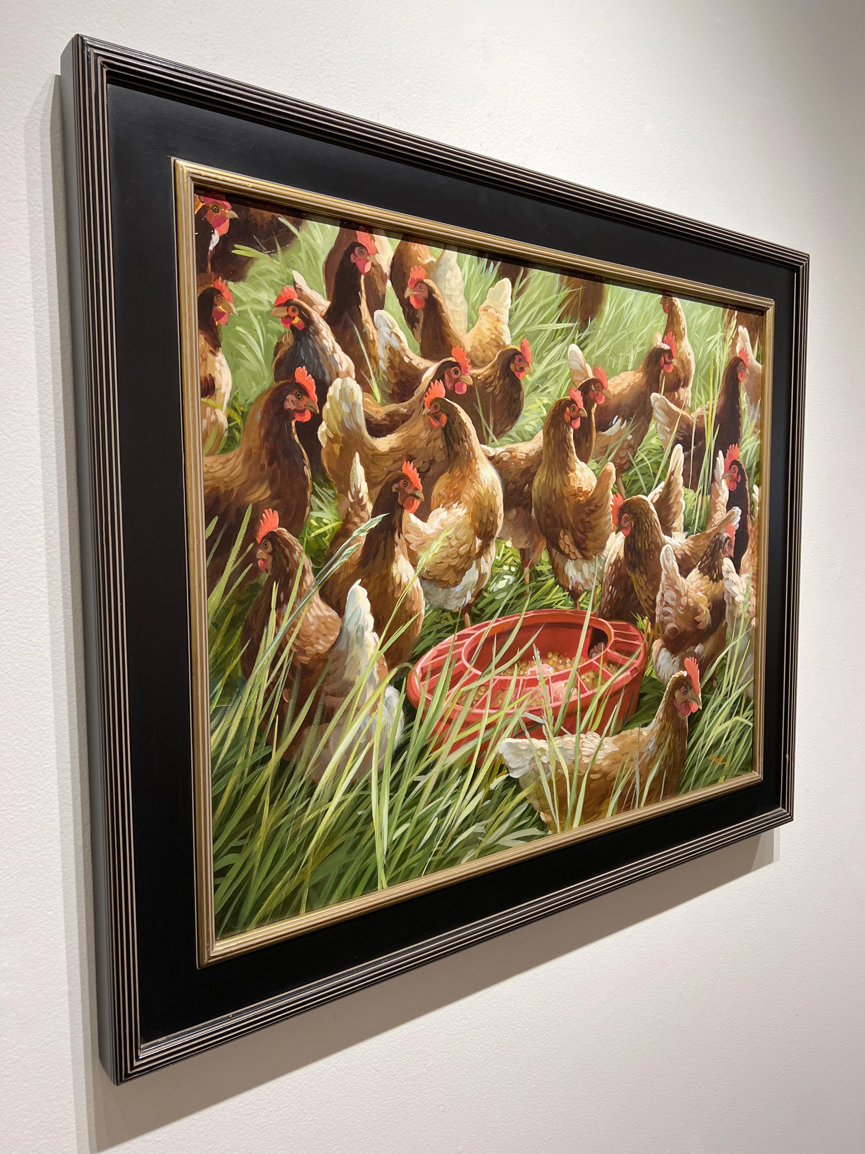 Leslie Peck, „Supper Time“, 24x30 Bauernhof-Tier Coop, Ölgemälde  im Angebot 2