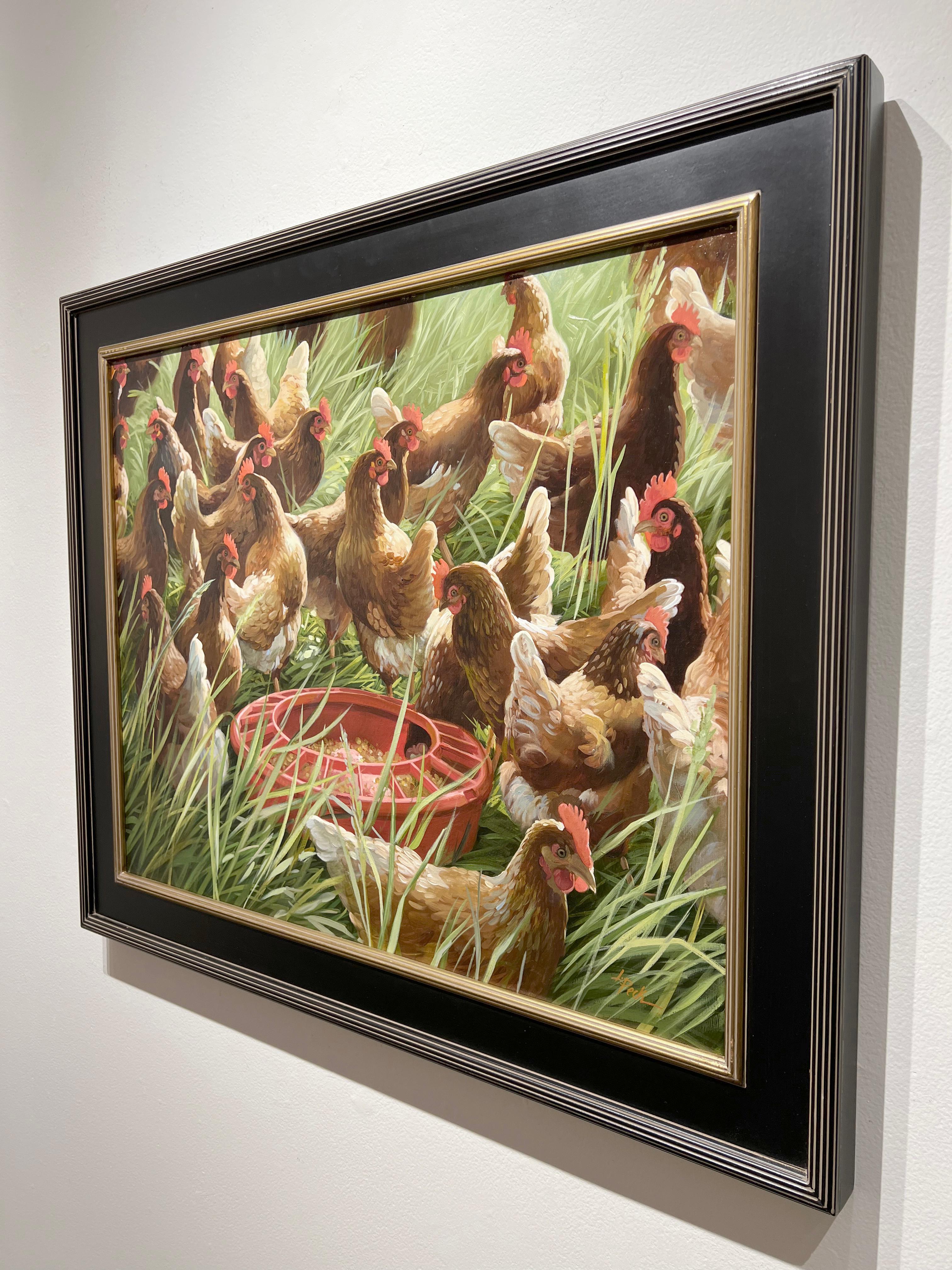 Leslie Peck, „Supper Time“, 24x30 Bauernhof-Tier Coop, Ölgemälde  im Angebot 3