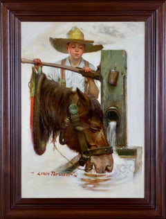 Boy and Horse at the Water Pump, Post Cover, Junge und Pferd