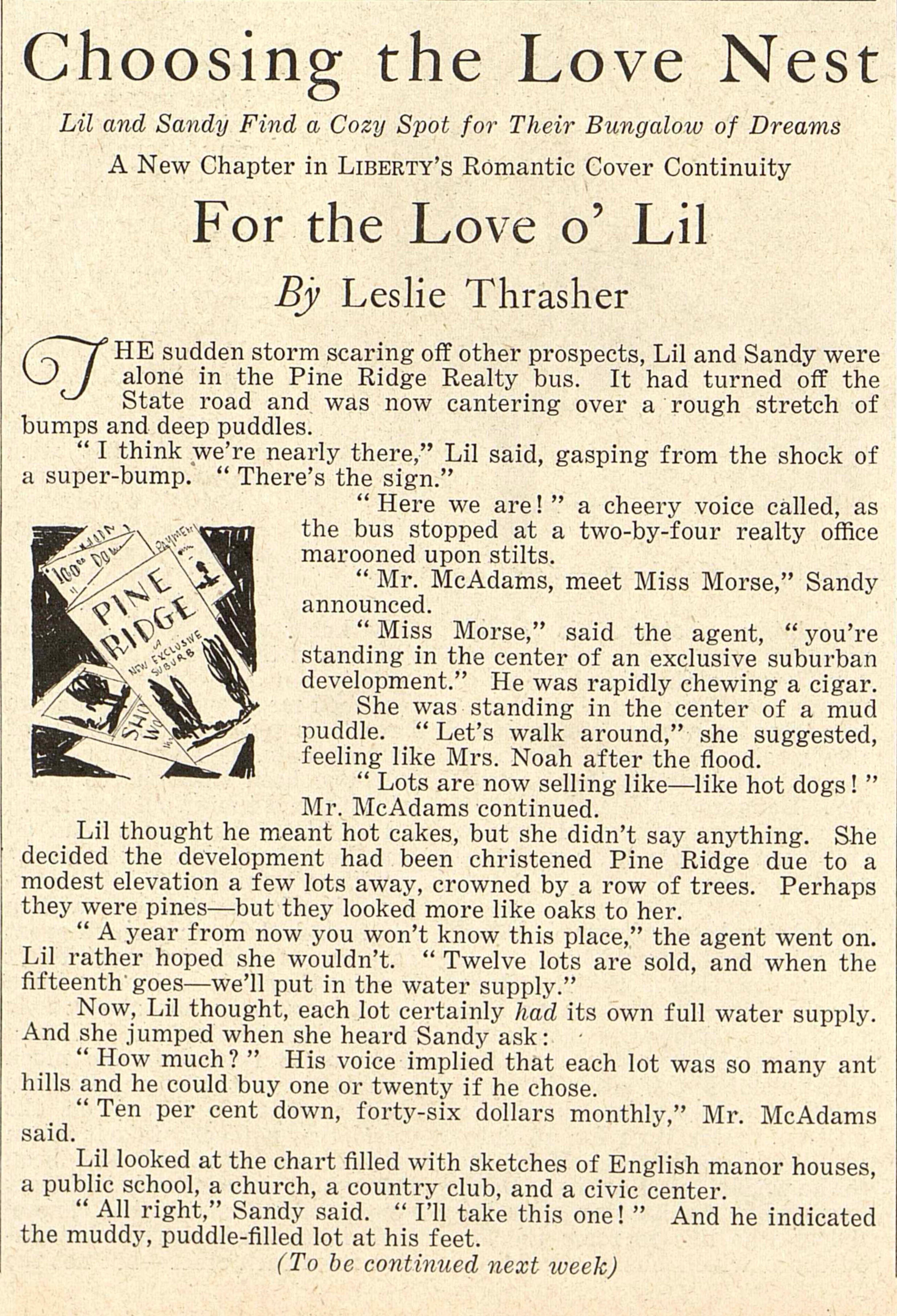 Elegir el nido de amor, portada de la revista Liberty, 18 de junio de 1927 - Figurative Painting Marrón de Leslie Thrasher