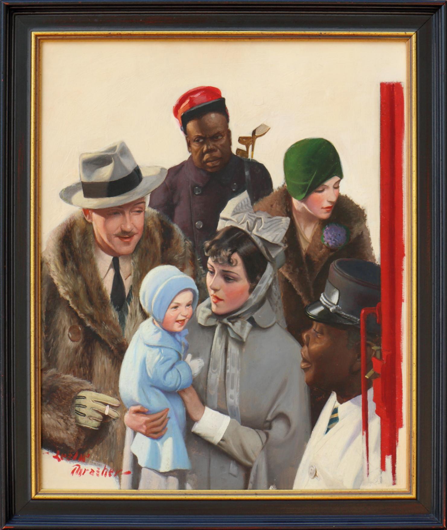 Vacaciones de invierno, portada de la revista Liberty - Figurative Painting Marrón de Leslie Thrasher