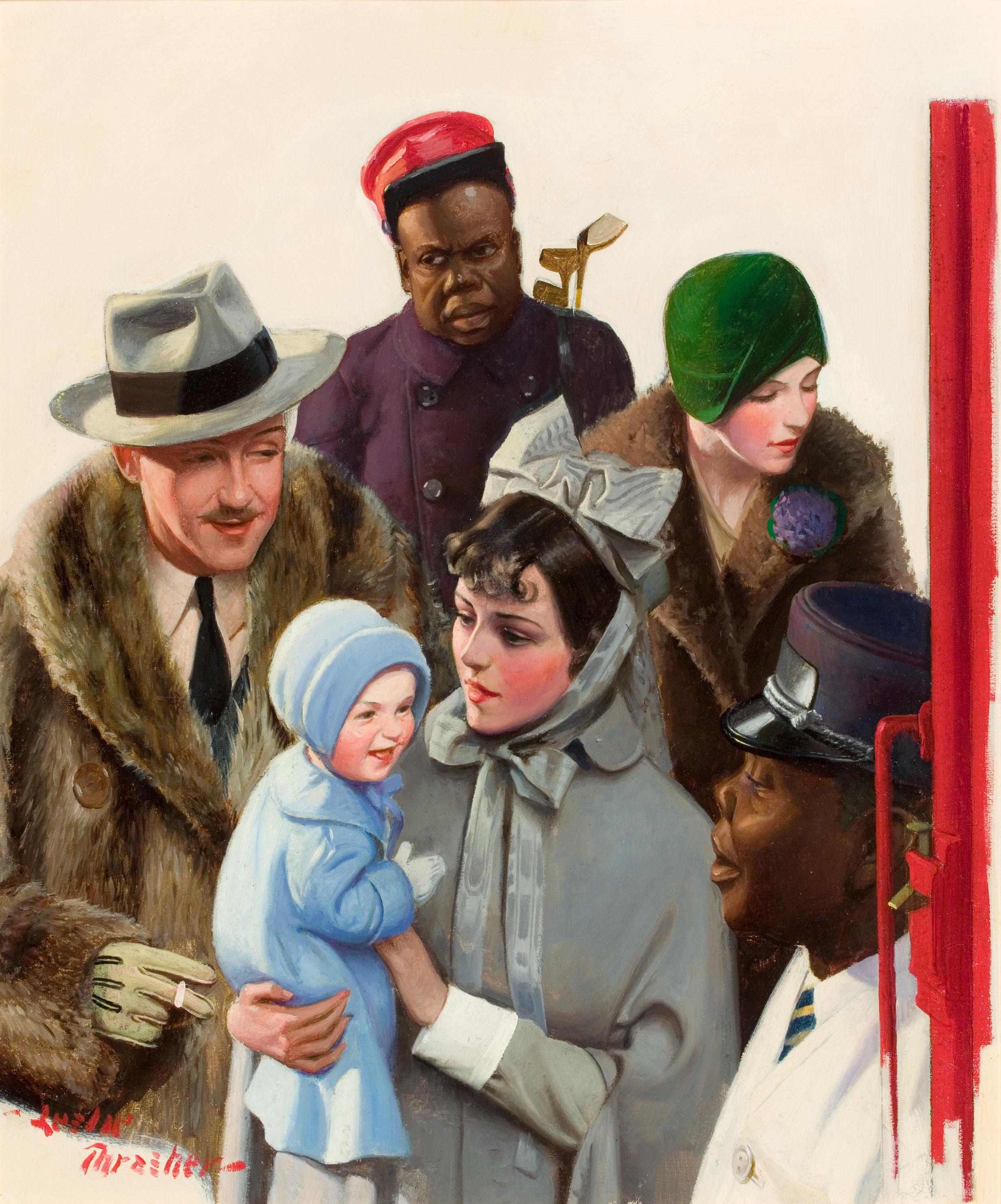 Leslie Thrasher Figurative Painting - Departure at the Train Station, Liberty Magazine Cover, February 2, 1929