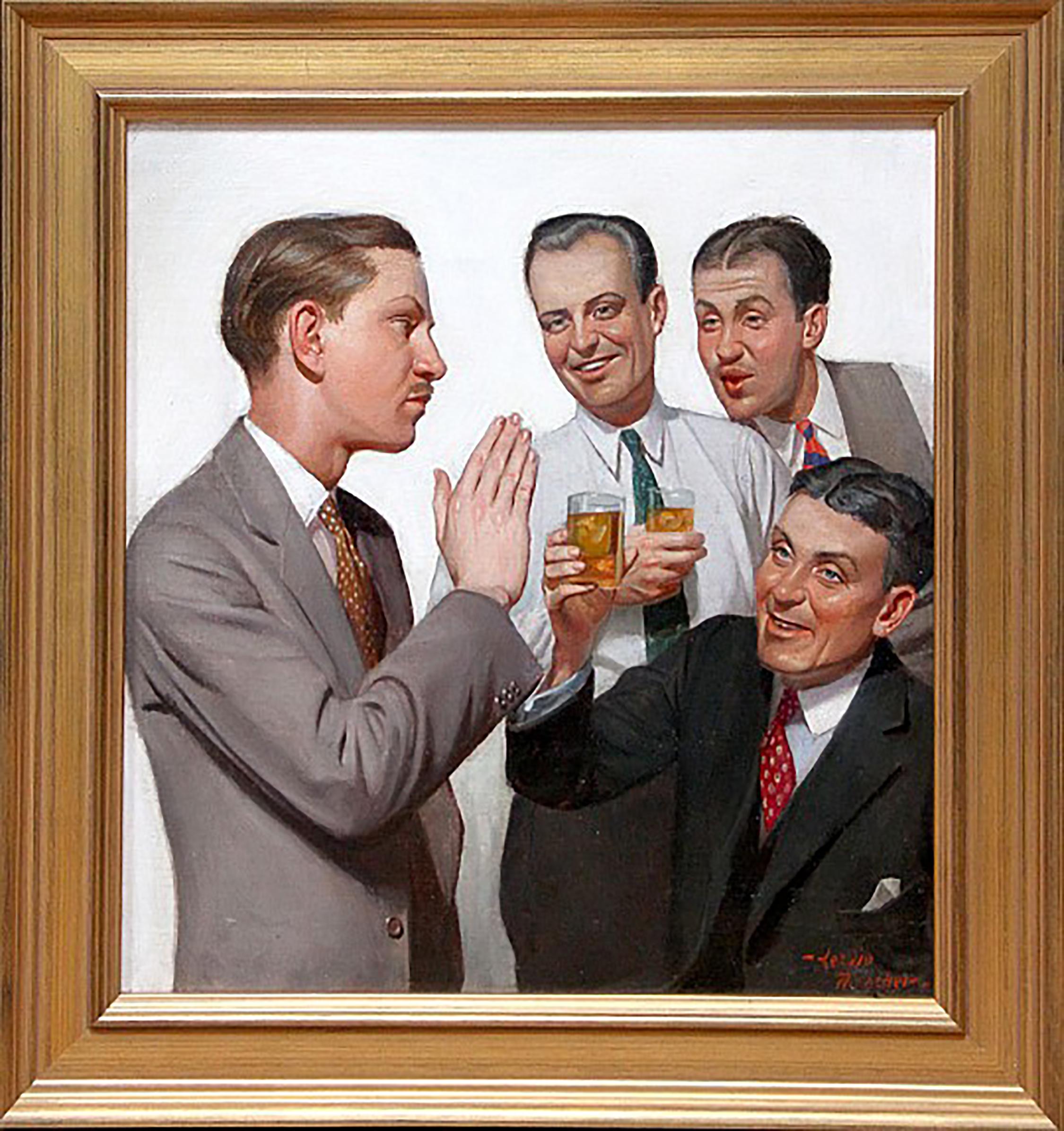 Liberty Magazine-Cover „Conversing“, Männer im Gespräch – Painting von Leslie Thrasher
