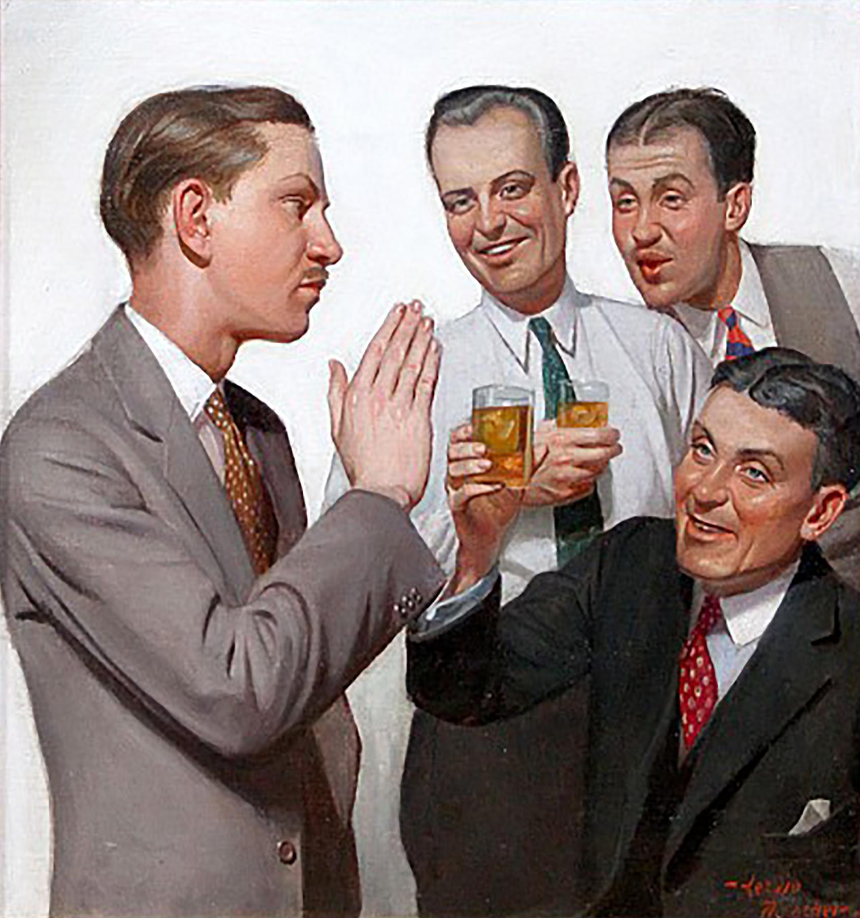 Leslie Thrasher Figurative Painting - Four Men Conversing, Liberty Magazine Cover