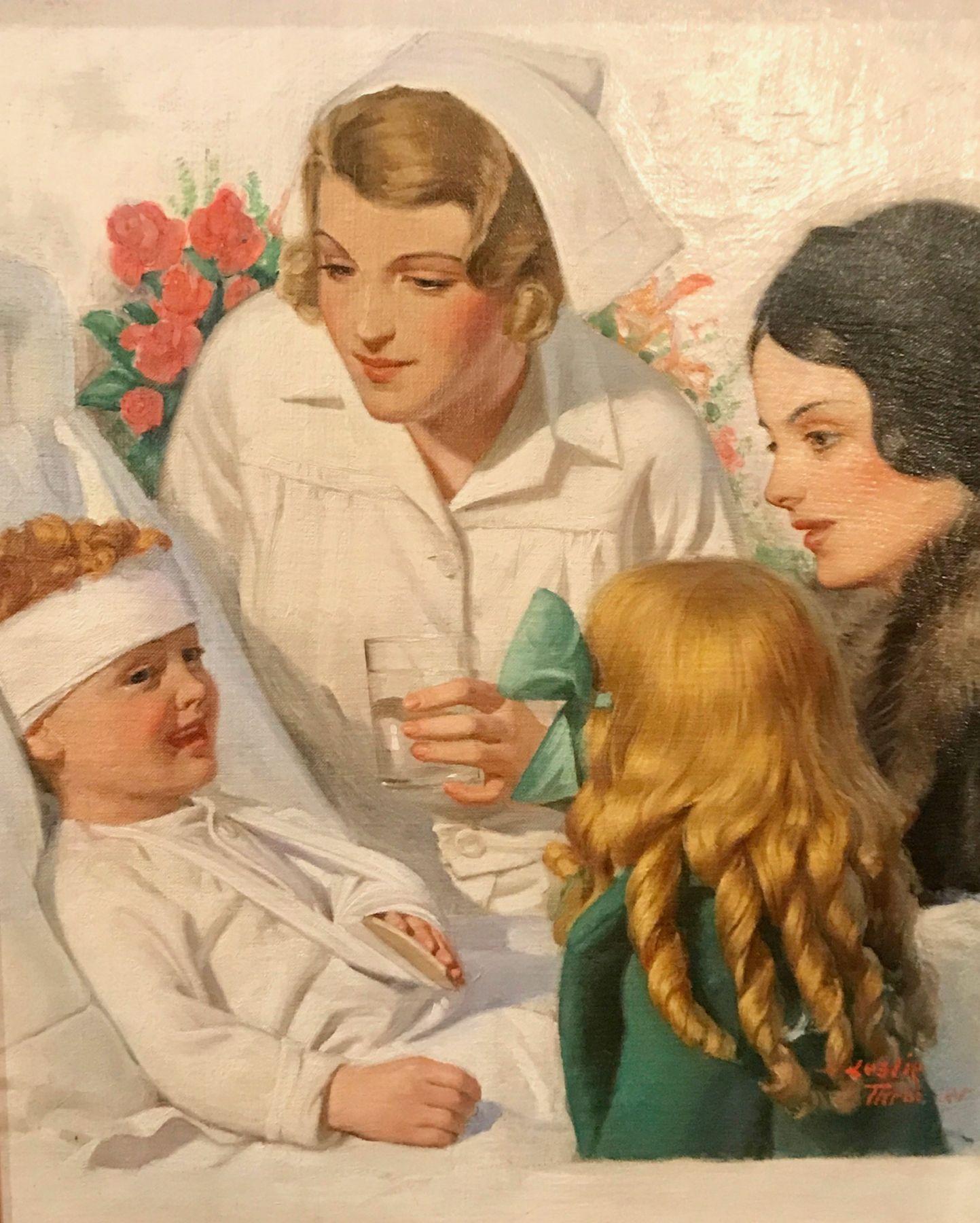 Leslie Thrasher Figurative Painting - Child in Hospital, Liberty Magazine Cover, 1931