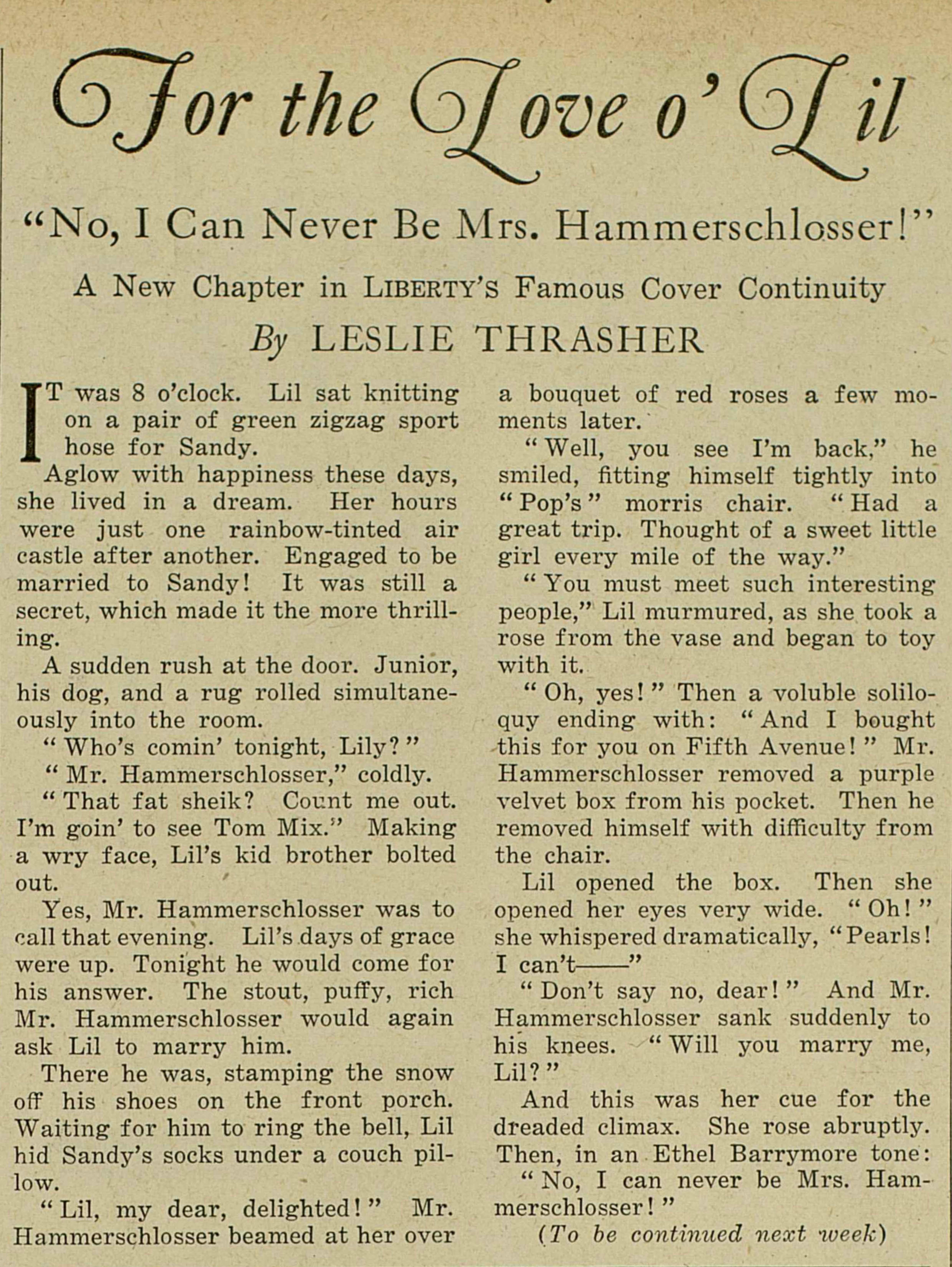 No, nunca podré ser la Sra. Hammerschlosser!, Portada de la revista Liberty 22 de enero de 192 - Figurative Painting Gris de Leslie Thrasher
