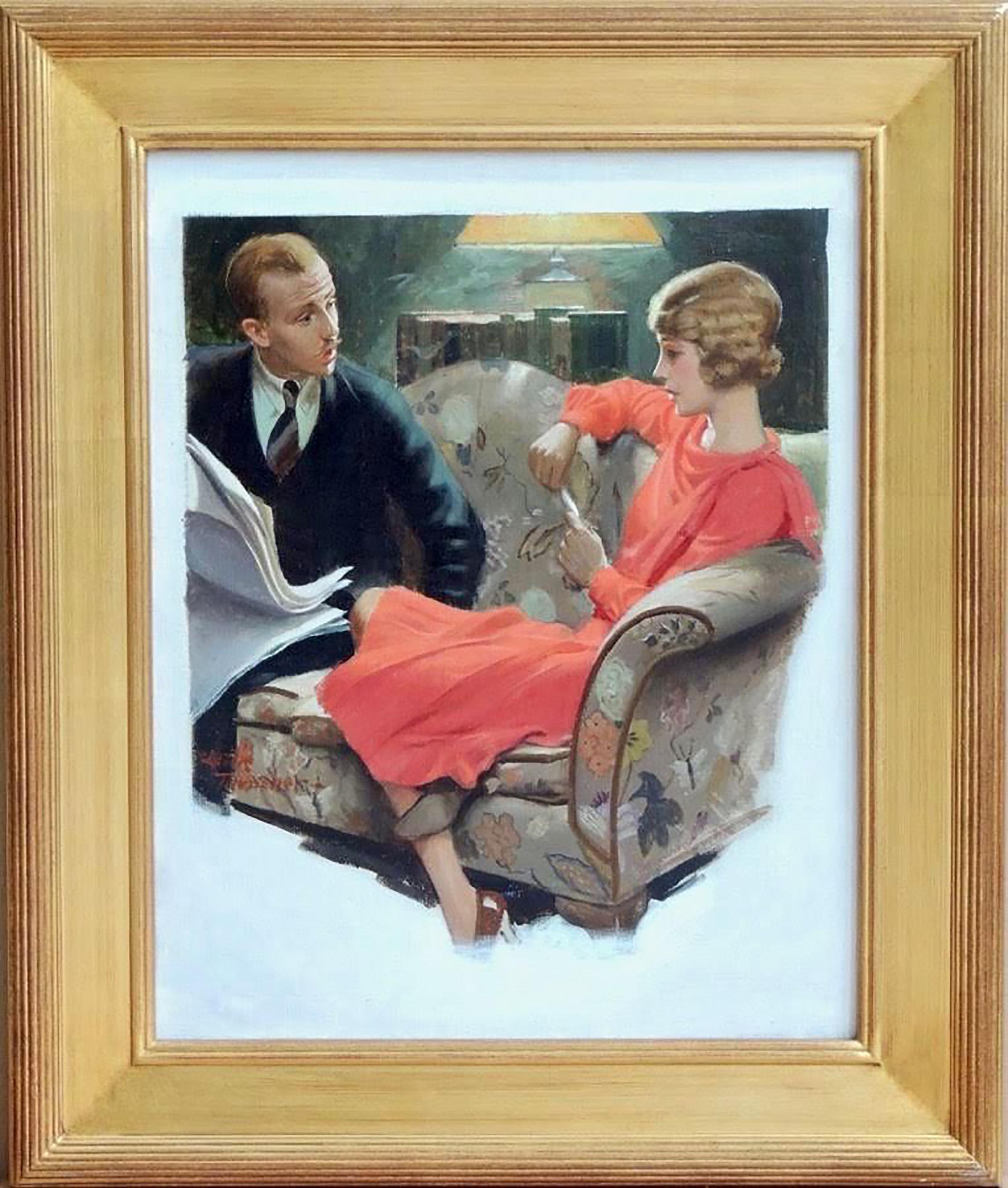 Sofa Talk, Liberty Magazine Cover - Painting by Leslie Thrasher