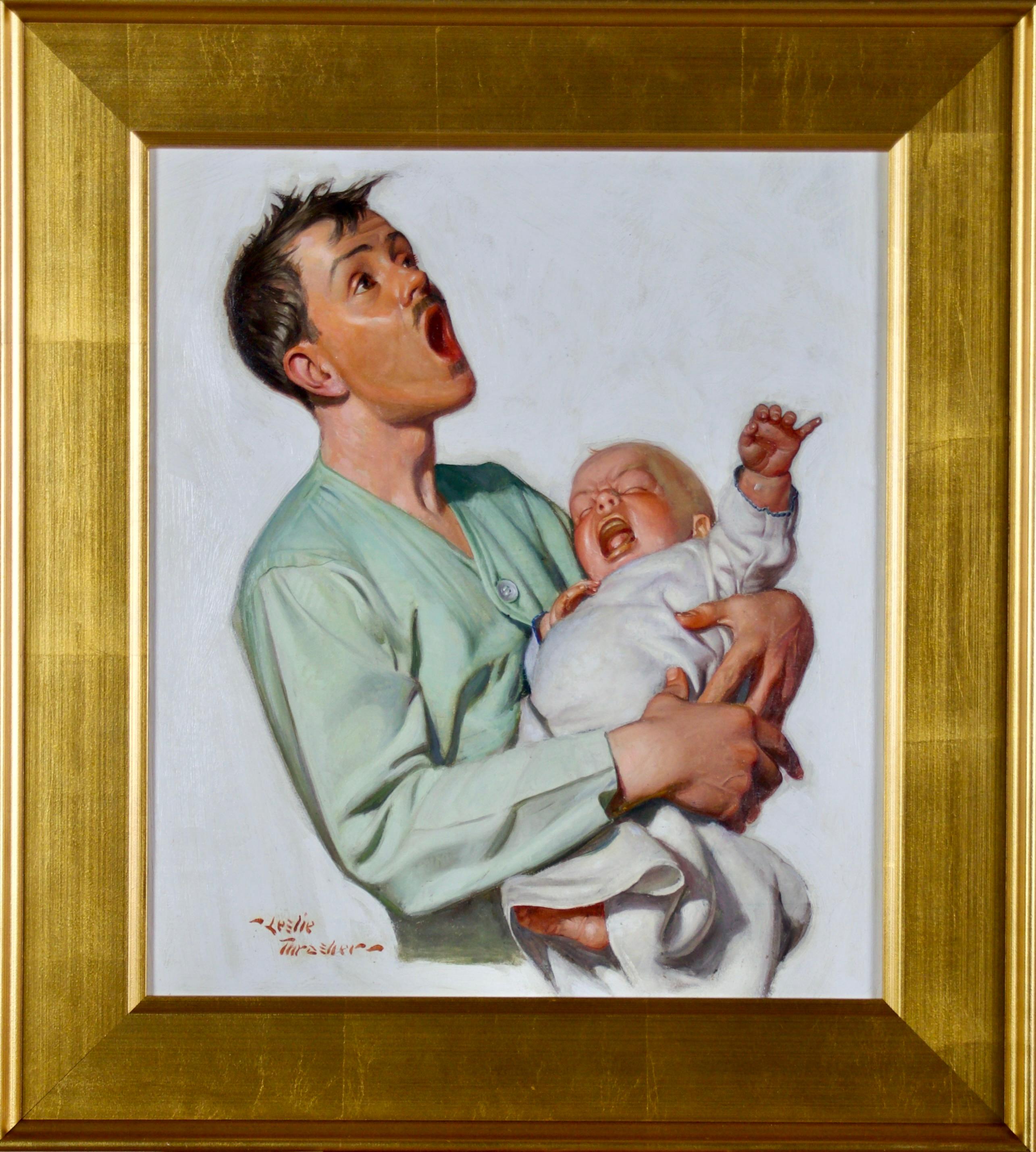 The New Father, Liberty Magazine Cover - Painting by Leslie Thrasher