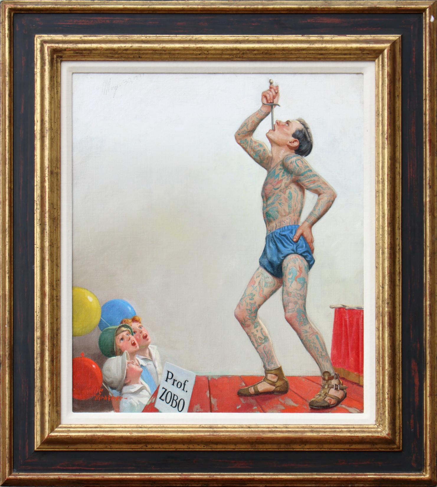 The Tattooed Man, Liberty Magazine Cover - Painting by Leslie Thrasher