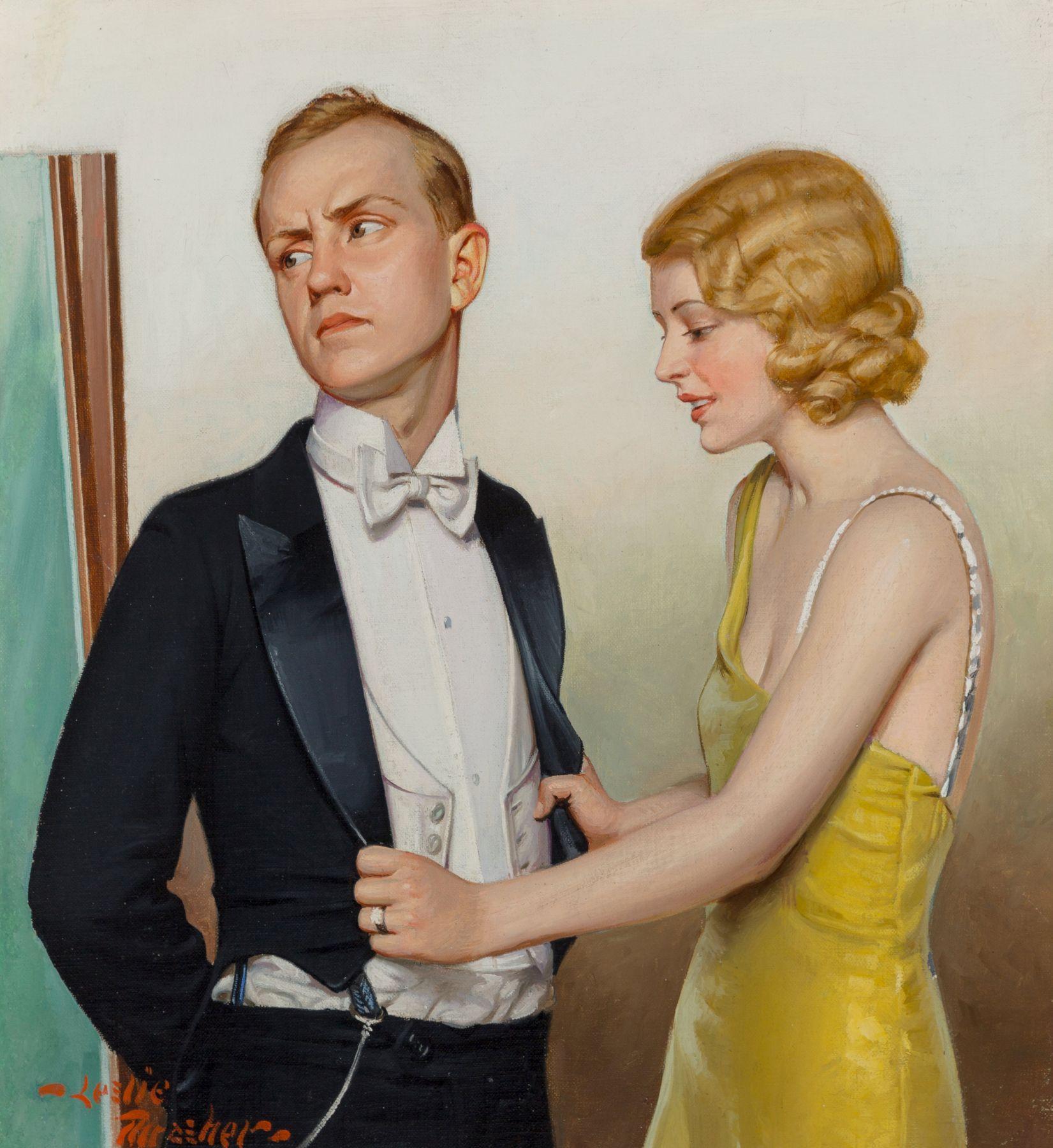 Leslie Thrasher Figurative Painting - Too Tight Fit, Liberty Magazine Cover, August 31, 1931