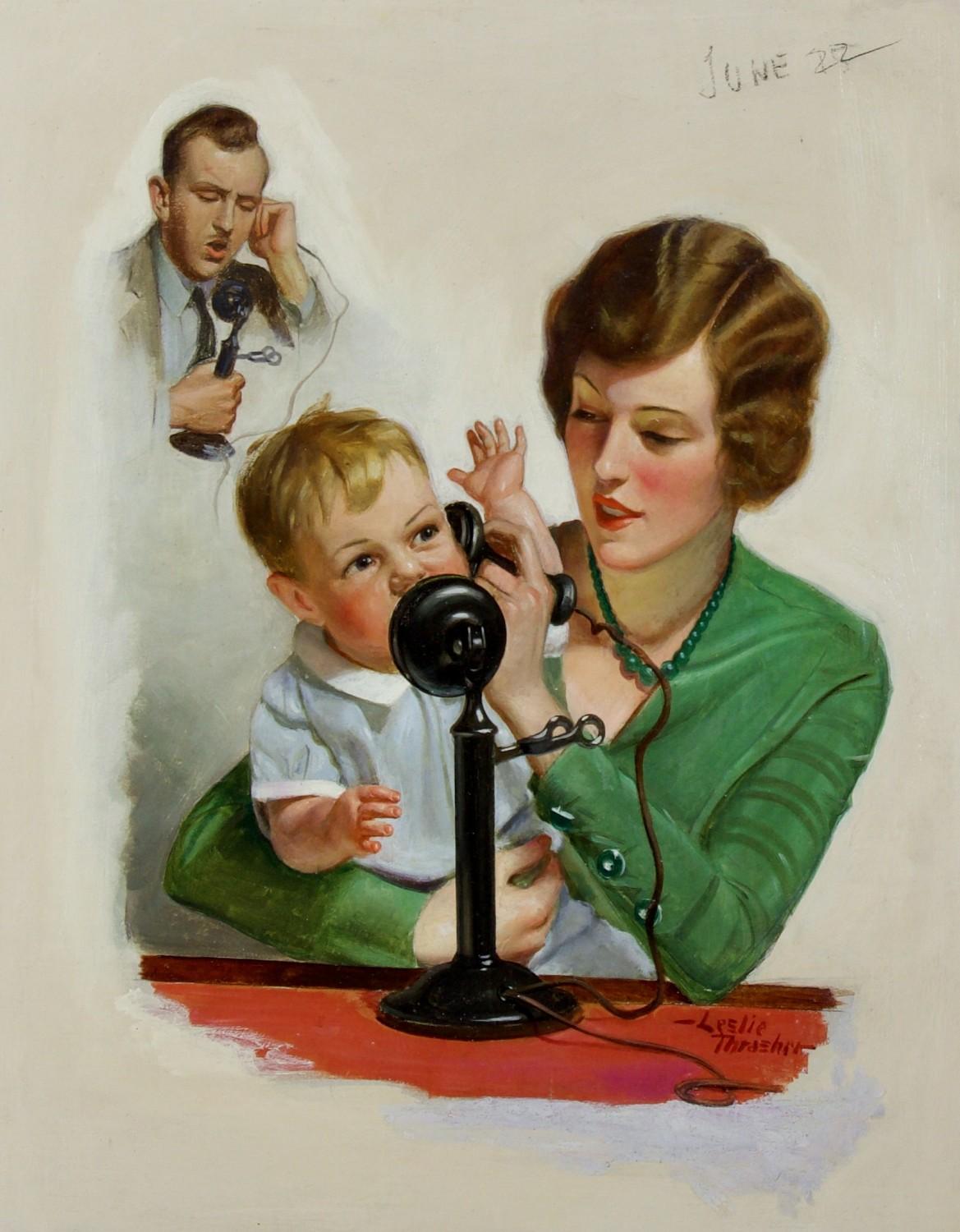 Figurative Painting de Leslie Thrasher - "¡Díselo a tu madre!" Portada original de la revista Liberty