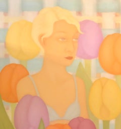 "Seasonal Mix" Figurative Female Portrait with Flowers Oil Painting