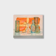 Pintura realista de bodegón, "Regalo de cumpleaños con jarrones de cristal" 2024