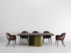 LESS Dining Table with Set of 6 Chairs in American Walnut and Metal Base - 86''