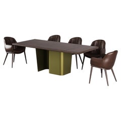 LESS Dining Table with Set of 6 Chairs in American Walnut and Metal Base - 86''