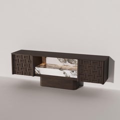 Aparador LESS de nogal americano con interior de porcelana con textura de mármol