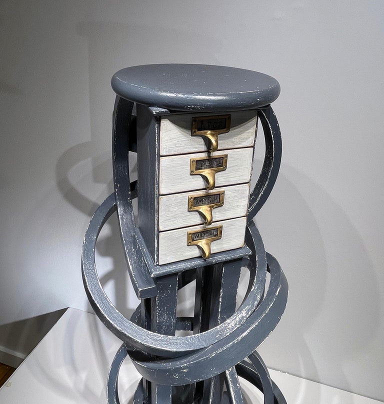 Modern Tall Side-Table or Artwork Pedestal, Found Wood and Various Materials, Painted For Sale