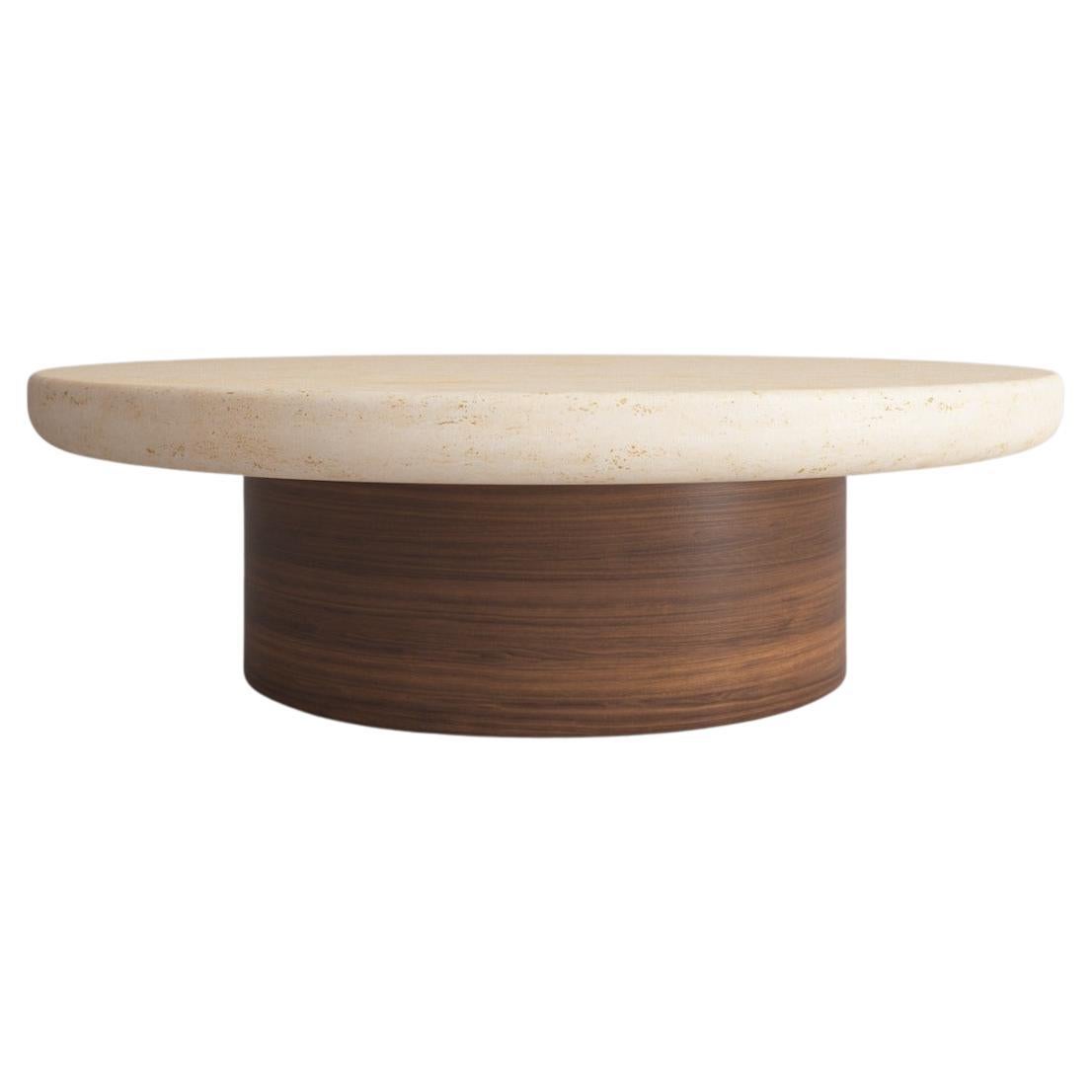 Lessa, 21st Century European Side Table Designed by Studio Rig Travertino Wood