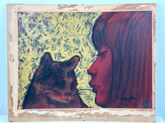 Pop Art Young Woman with Cat