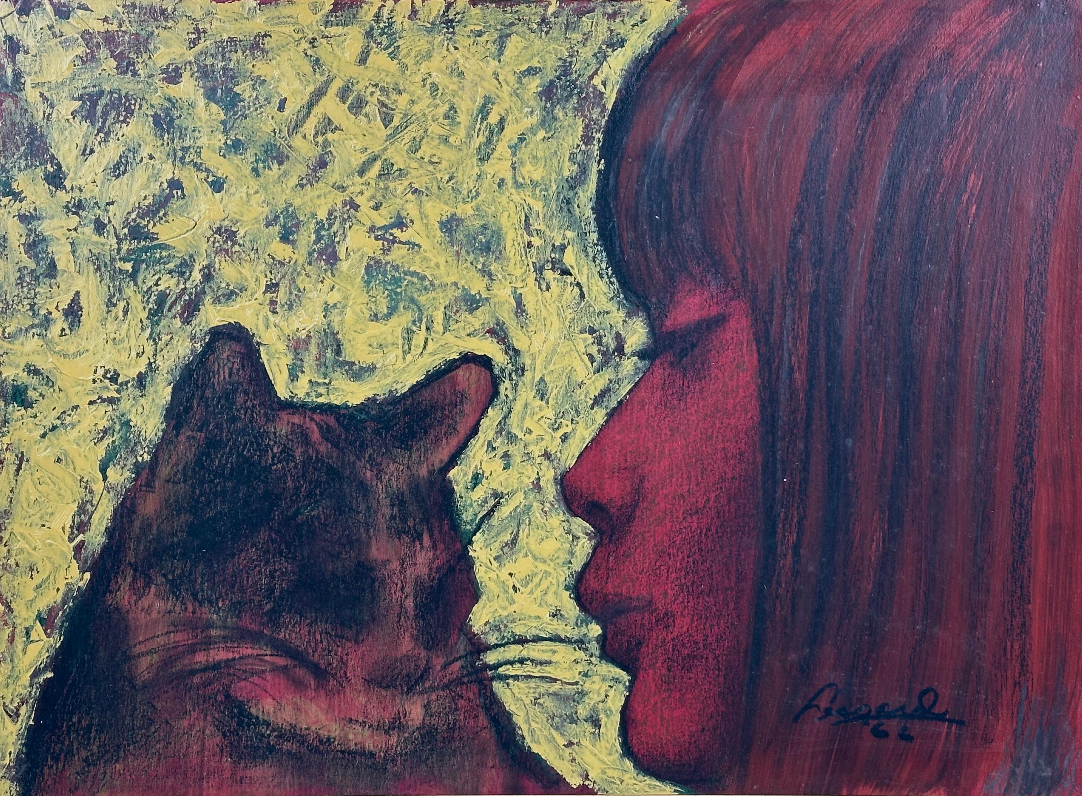 Pop Art Young Woman with Cat