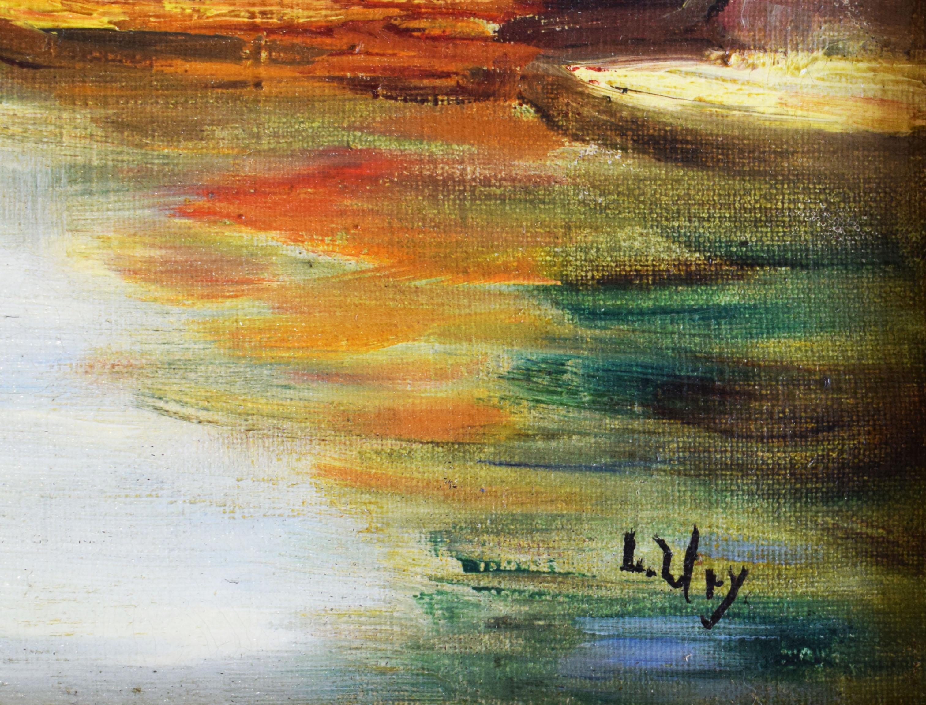 Amsterdamer Kanal – Amsterdamer Stadtansicht des deutschen Impressionismus Niederländische Landschafts (Grau), Landscape Painting, von Lesser Ury