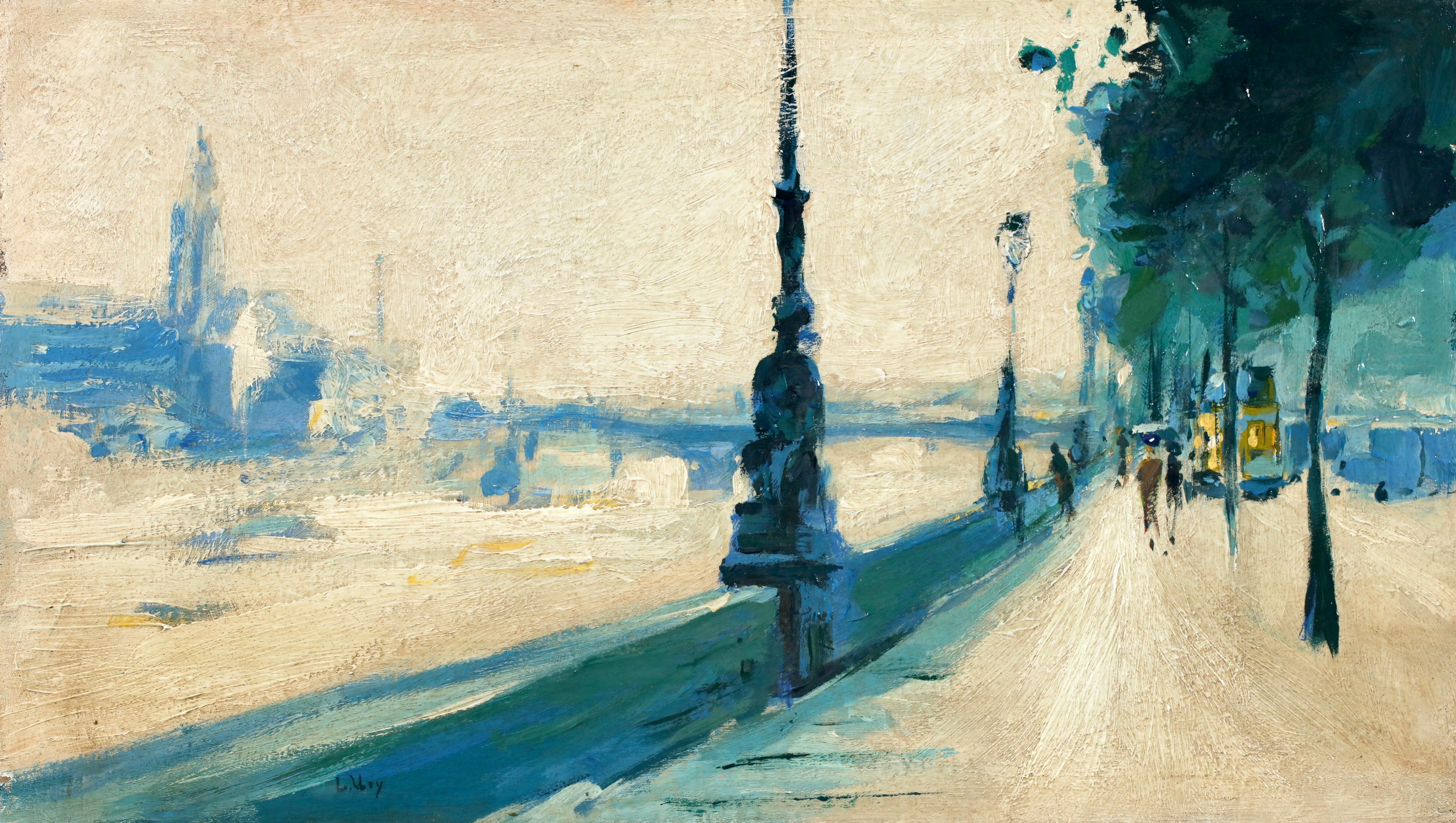 Rain on the embankment - London - Impressionist Landscape Oil by Lesser Ury im Angebot 10