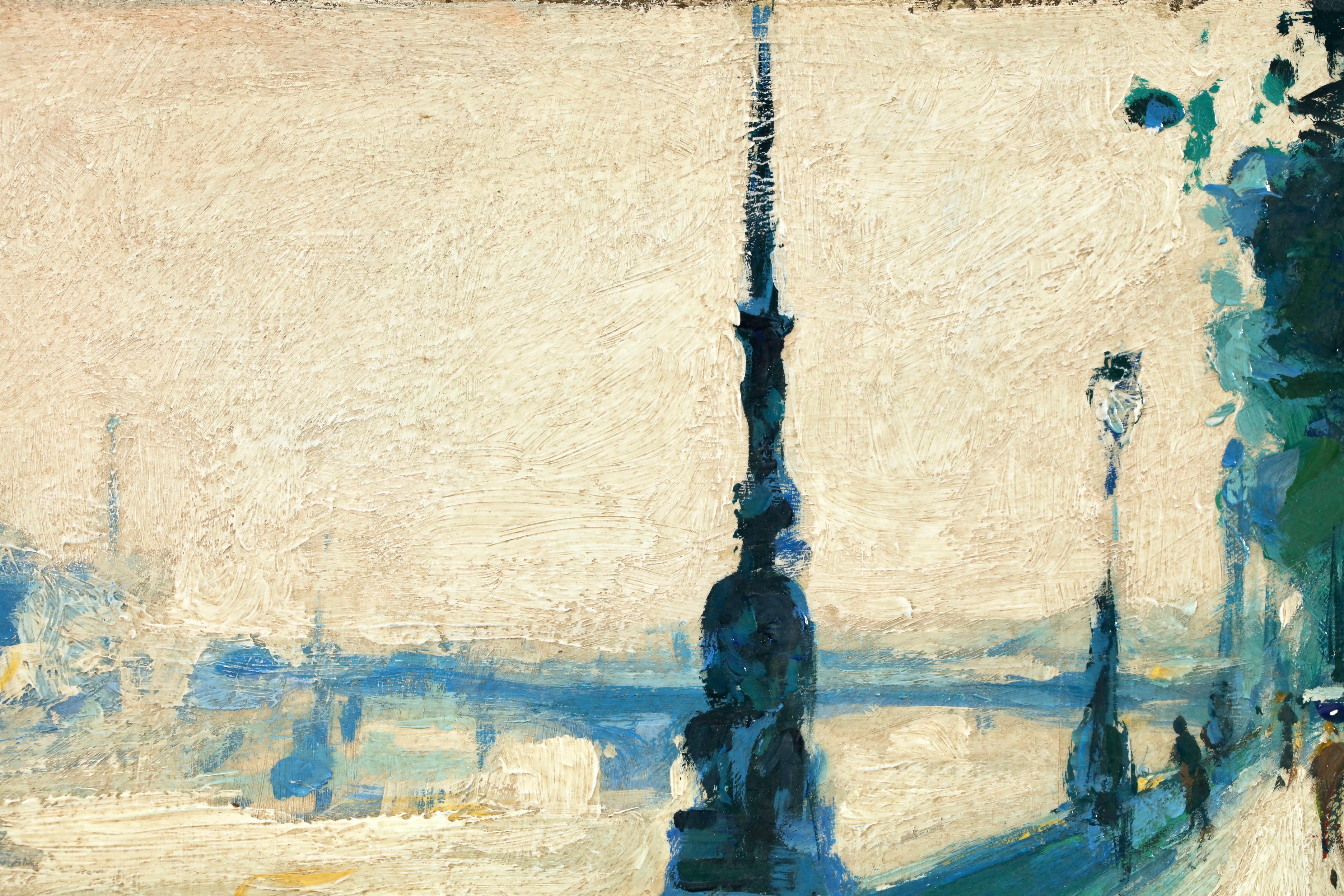 Rain on the embankment - London - Impressionist Landscape Oil by Lesser Ury im Angebot 2