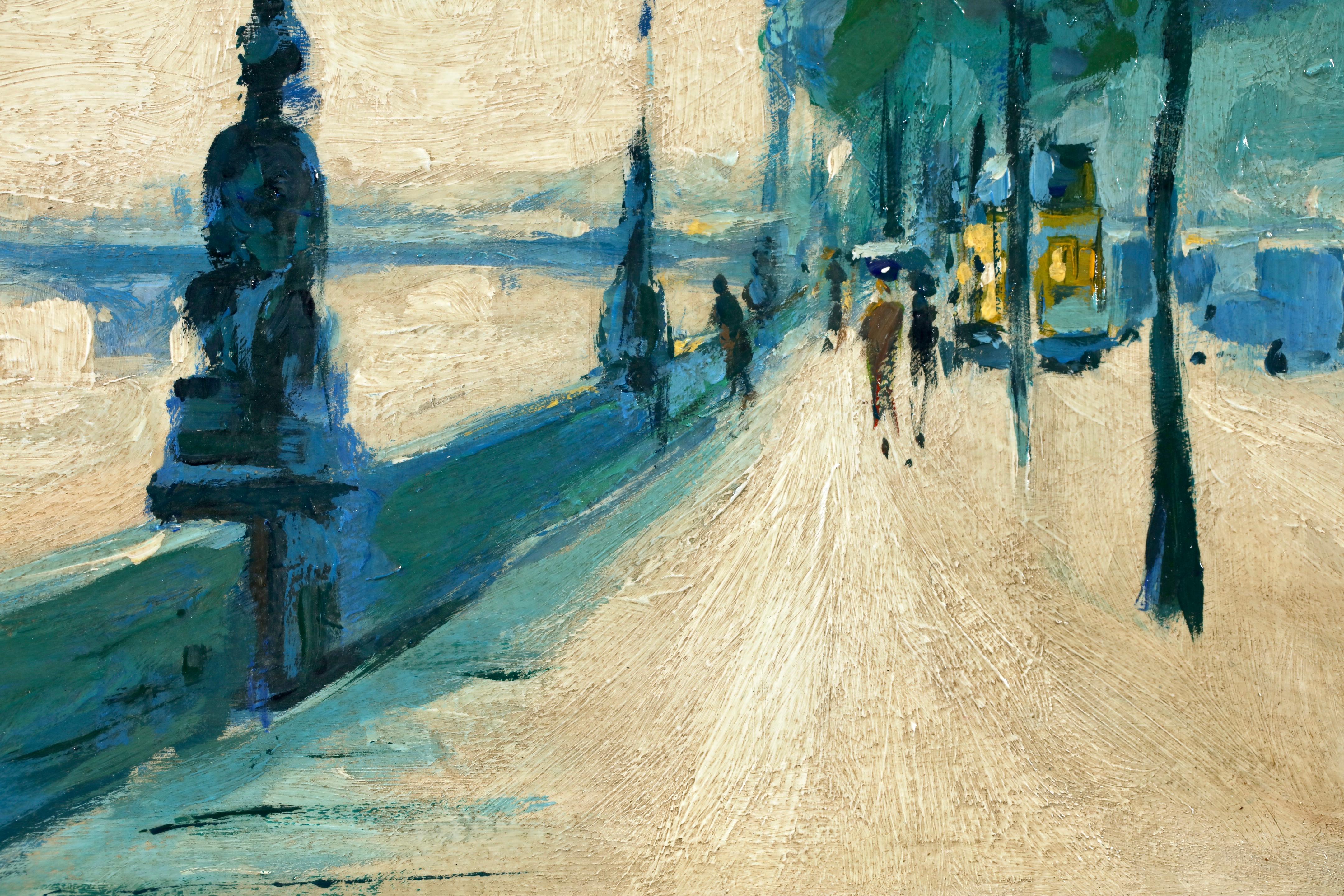 Rain on the embankment - London - Impressionist Landscape Oil by Lesser Ury im Angebot 5