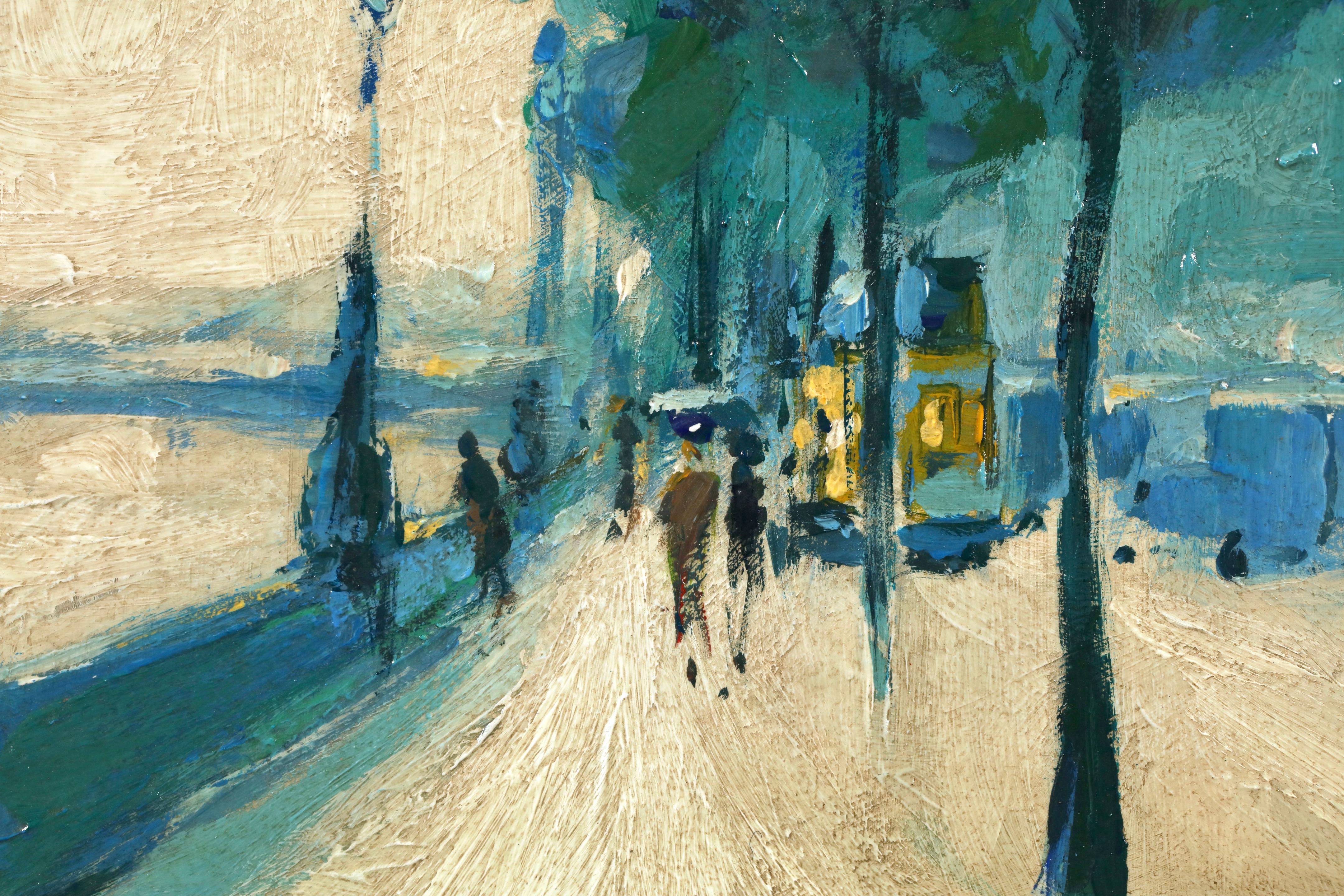 Rain on the embankment - London - Impressionist Landscape Oil by Lesser Ury im Angebot 8