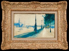 Rain on the embankment - London - Impressionist Landscape Oil by Lesser Ury
