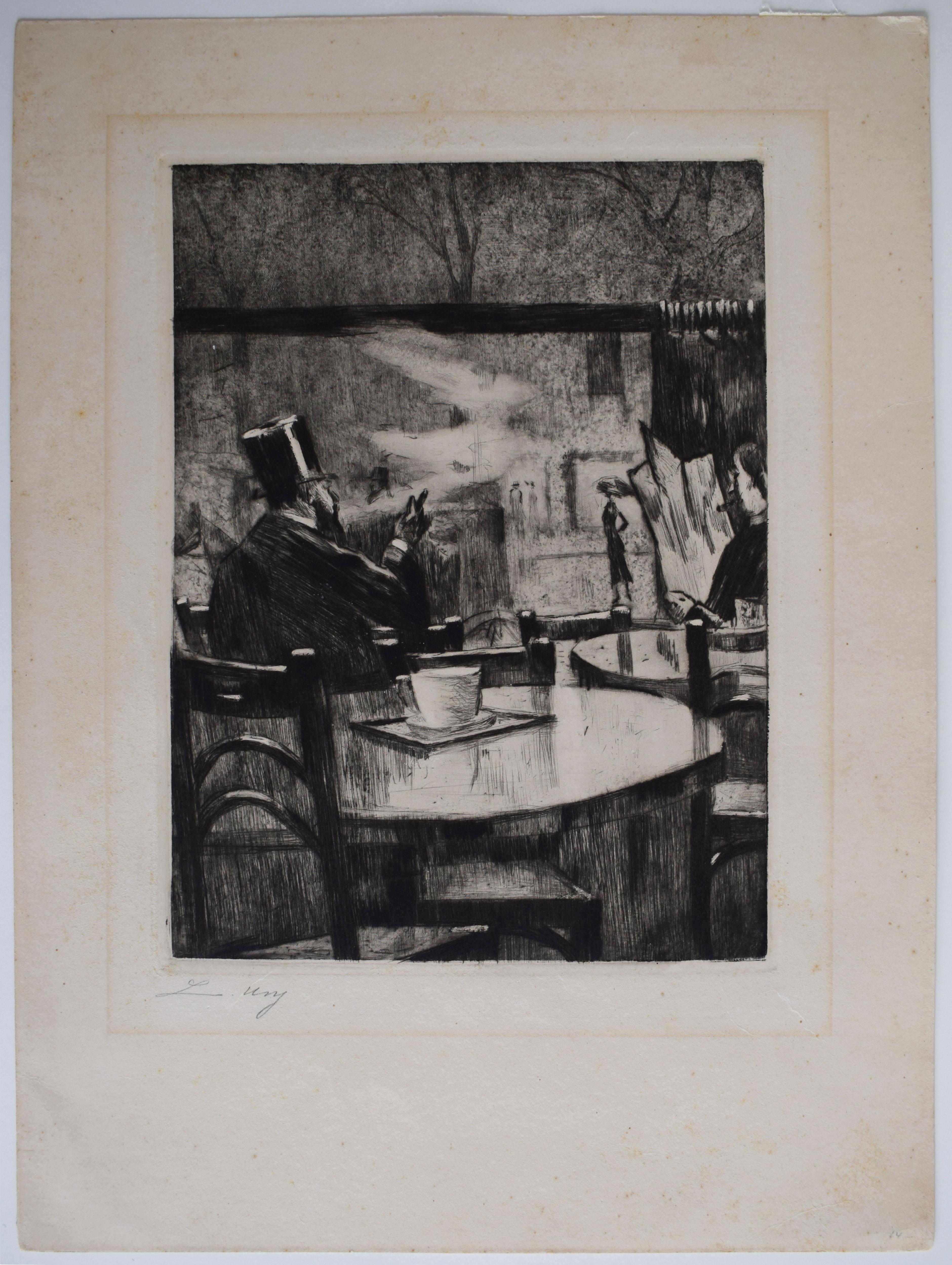 In the Café - German Impressionism Berlin Society Cafe Scene - Print by Lesser Ury