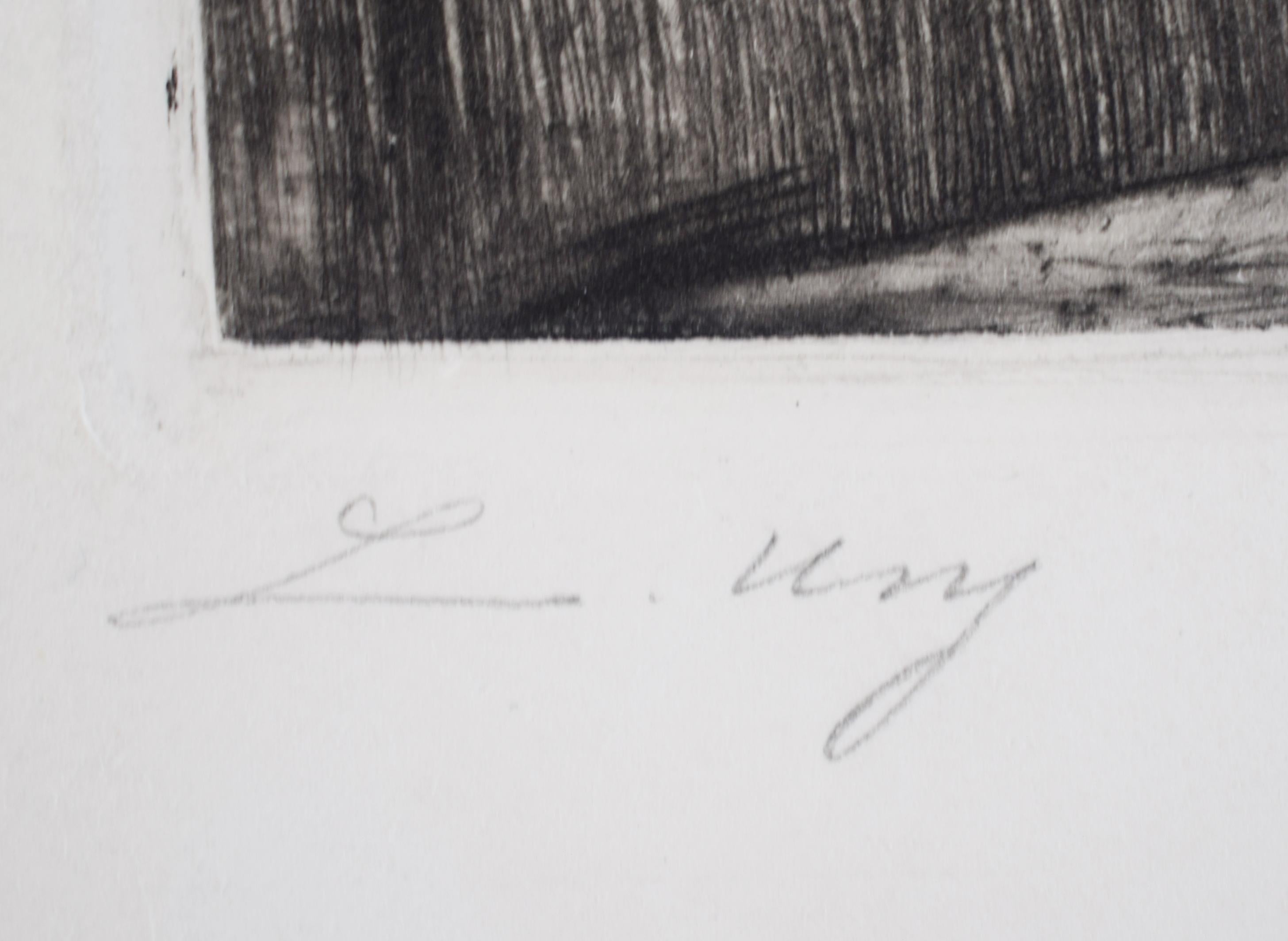 Im Café. [Mann mit Zylinder vor einem Kaffeehausfenster...] (Impressionismus), Print, von Lesser Ury