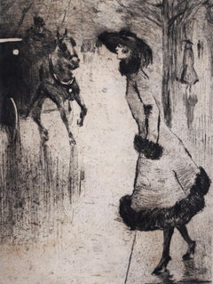 Antique Lady Hailing a Carriage  Dame, eine Droschke rufend - German Impressionism