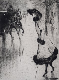 Lady Hailing a Carriage Dame, eine Droschke rufend - German Impressionism