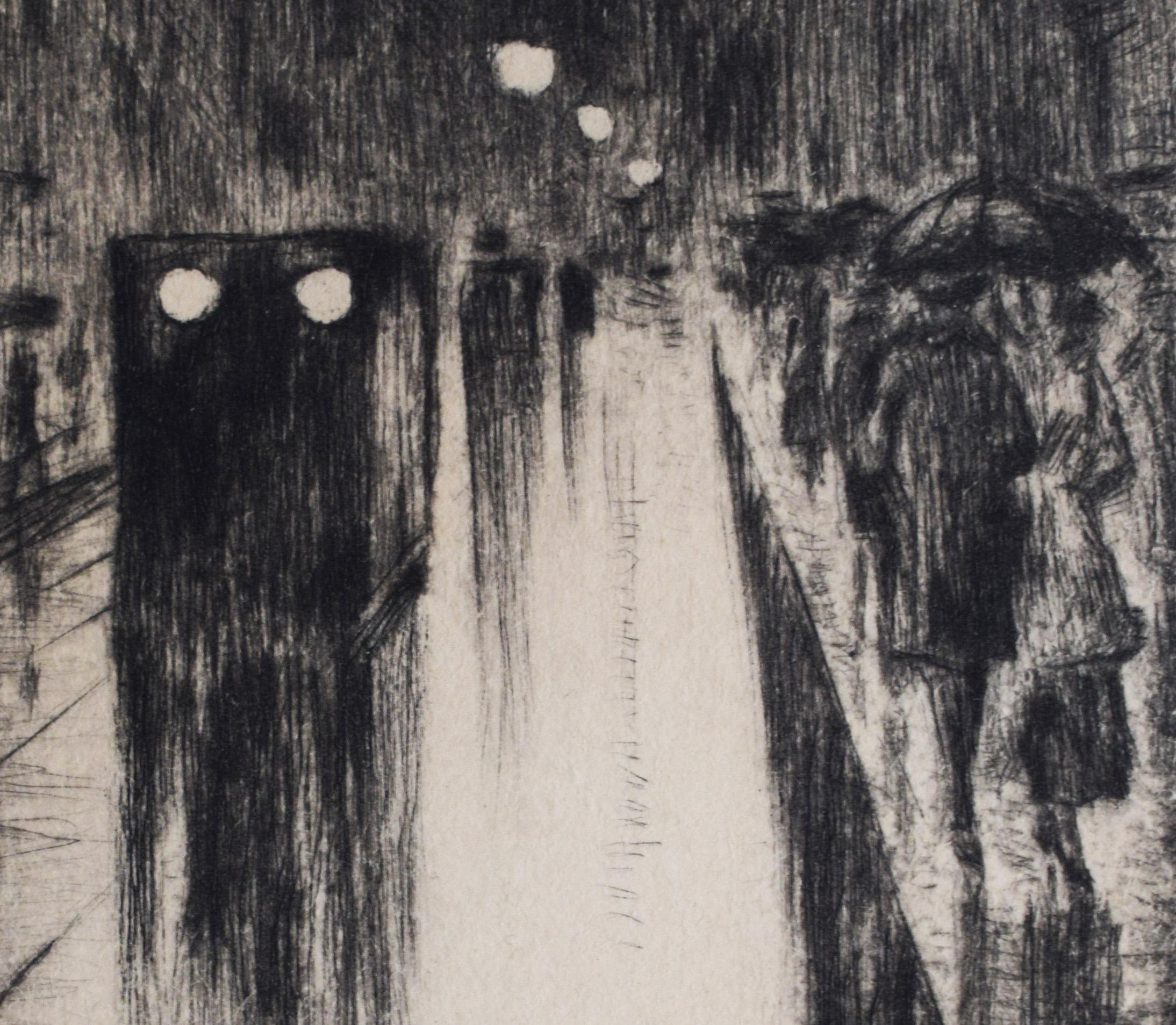 Leipzigerstraße in the Rain - German Impressionism Berlin - Black Print by Lesser Ury