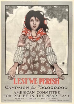 LEST WE PERISH Original Vintage Antique WWI World War Armenia Propaganda Poster