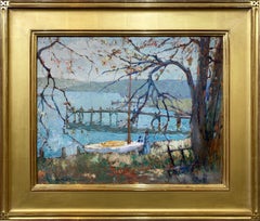 Quiet Cove, American Impressionist Seascape with Boats and Figures
