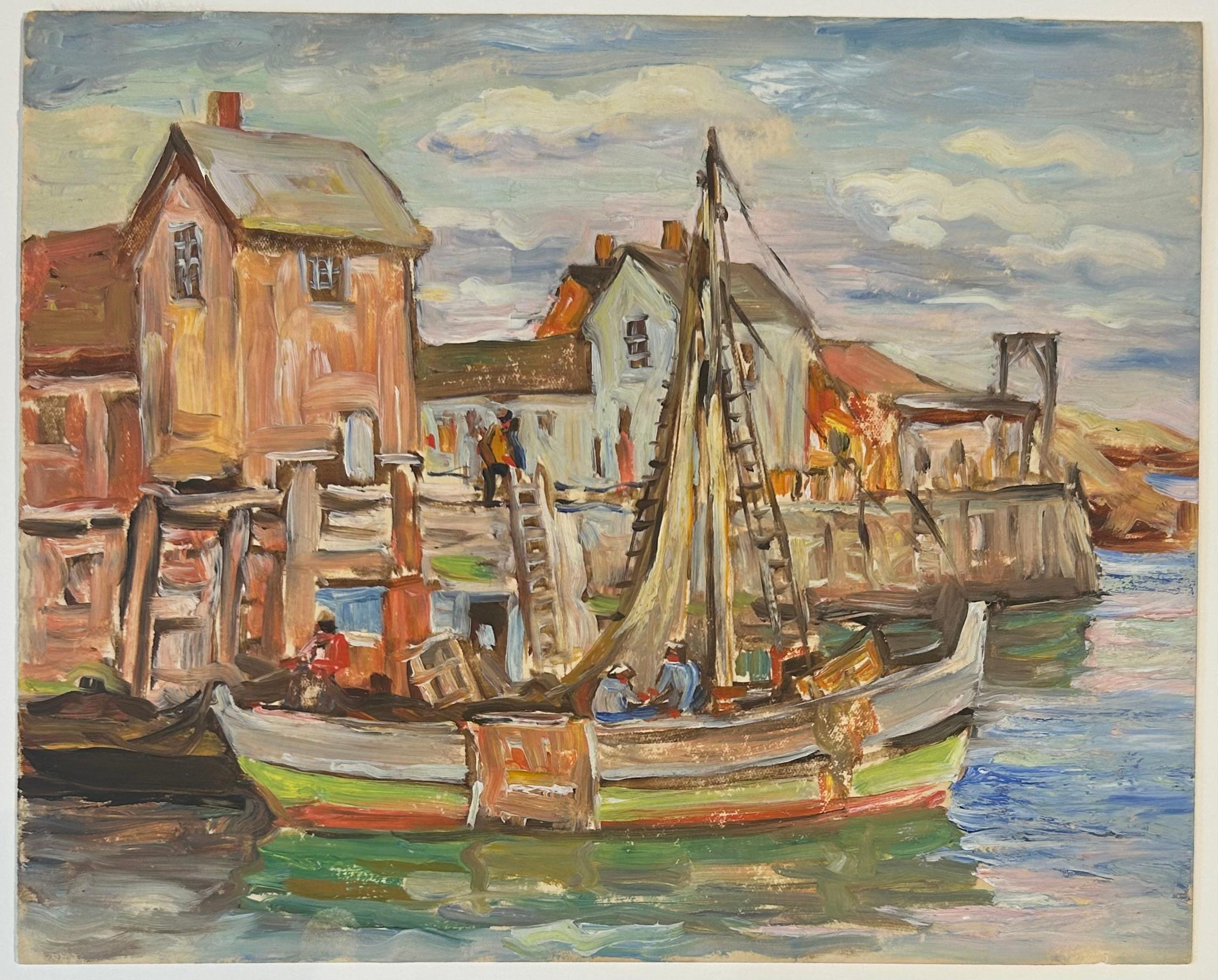 Rockport Docks – Painting von Lester George Hornby