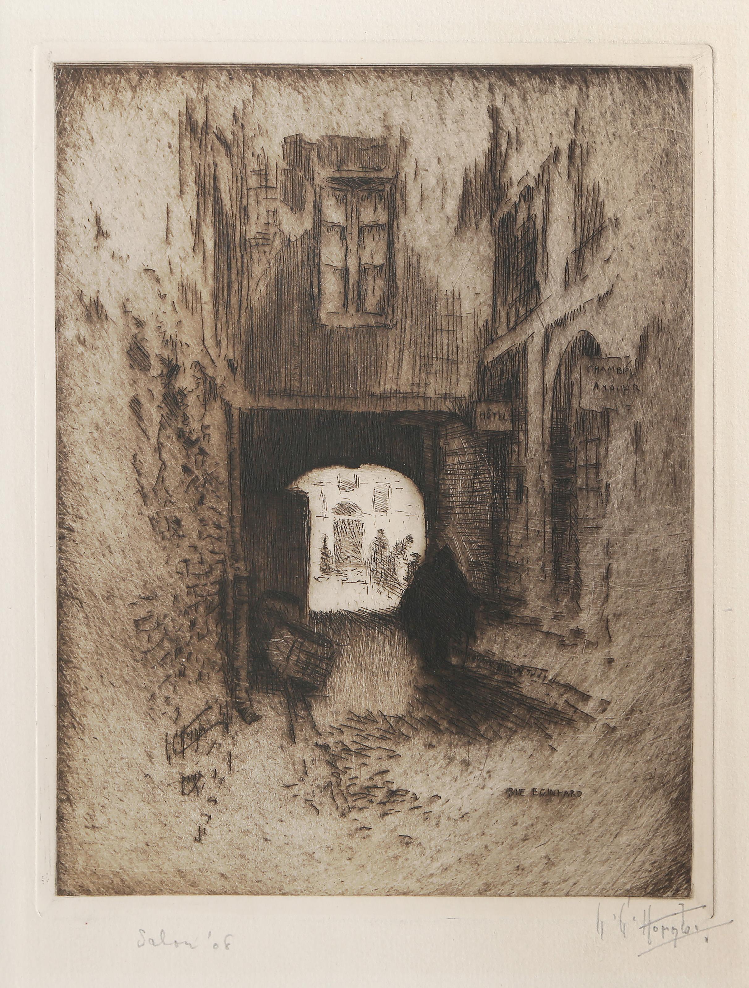 Rue Eginhard, acquaforte impressionista firmata da Lester George Hornby in vendita 2