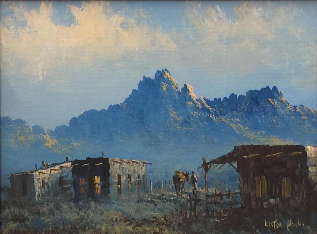 Lester Hughes Landscape Painting - "Adobe Home"  West Texas Western Painting.