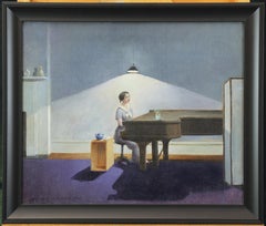 Beautiful Practice, Social Realist Scene, Figurative of Female Piano Player