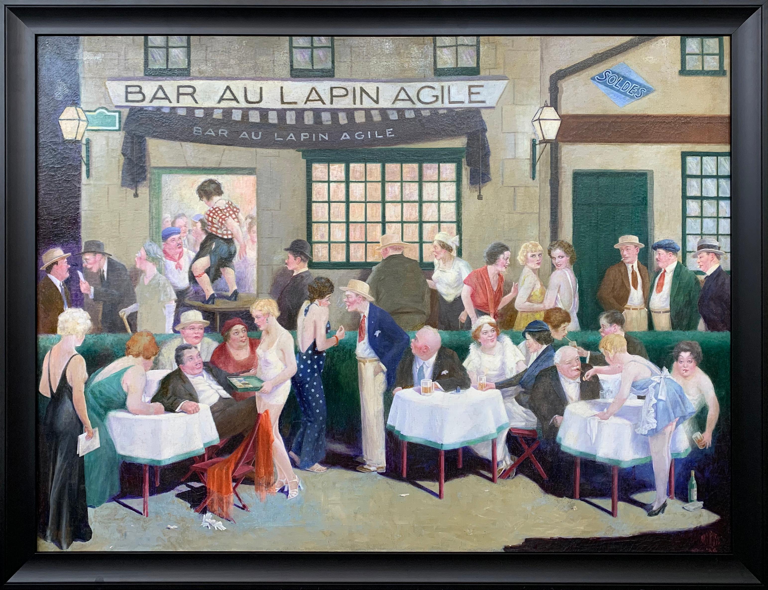 Lester Ambrose, Bar Au Lapin Agile 1934, Genre Illustration and Bar Scene - Painting by Lester J. Ambrose