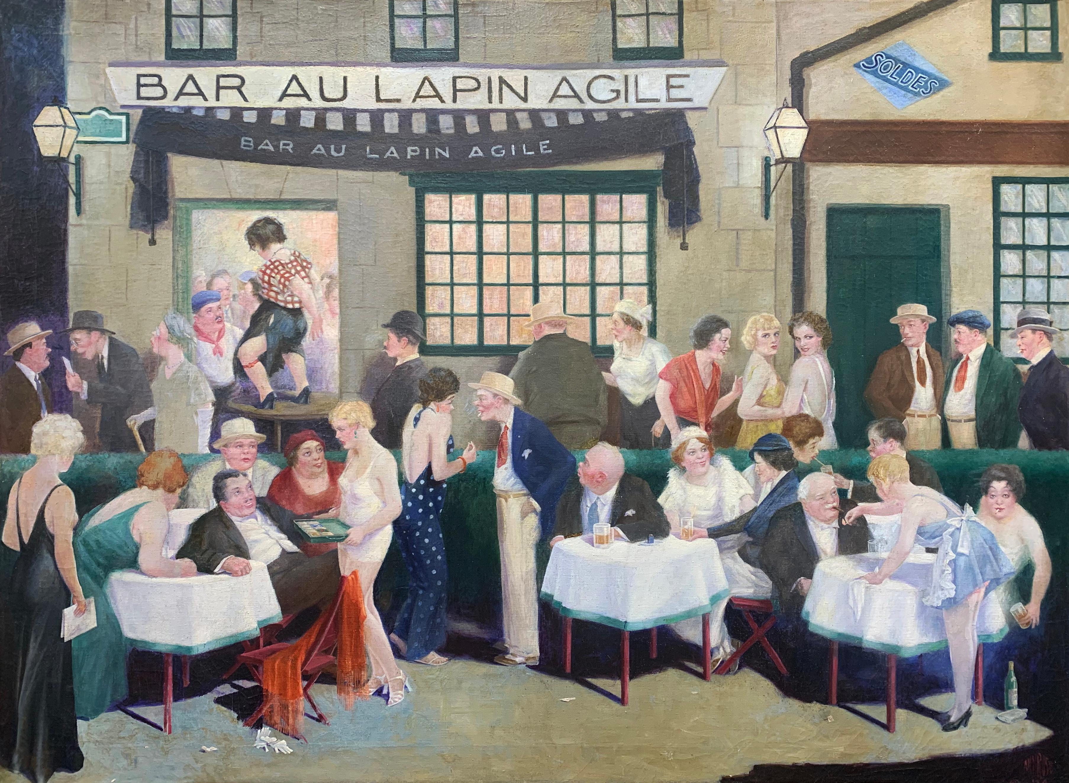 Lester J. Ambrose Interior Painting - Lester Ambrose, Bar Au Lapin Agile 1934, Genre Illustration and Bar Scene