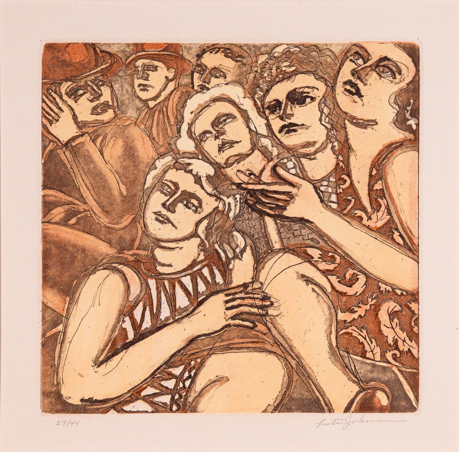 An expressive etching aquatint in color on wove paper titled 
