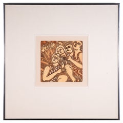 Lester Johnson Crowd Portrait Signed Modern Etching Aquatint 27/44 Framed 1977