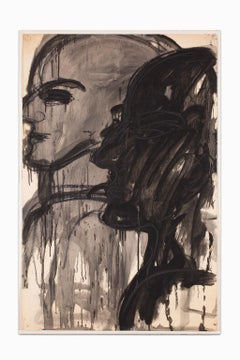 "Untitled", Inked Profile, Museum Glass, Custom Frame, Mixed Media, India Ink