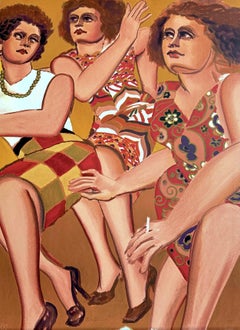 CITY GRACES Litografia firmata Abiti moderni da donna con stampa Pucci, pesca, rosso, tan