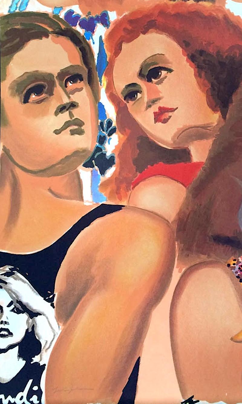 CLOSE UP Litografia disegnata a mano Ritratto di folla di Blondie T-Shirt, sigaretta - Portrait Print Arancia di Lester Johnson
